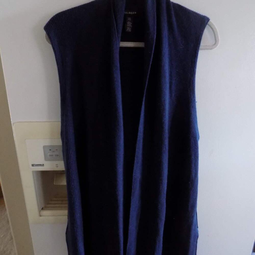 Halogen 100%  Cashmere Sweater Vest Duster navy o/s